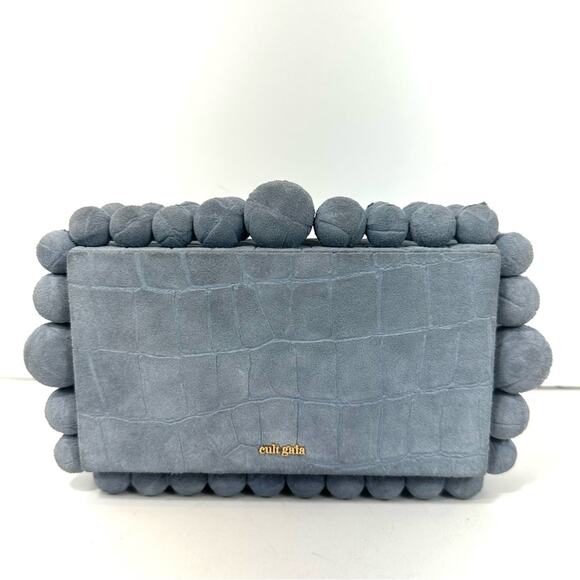 Cult Gaia Maya Blue Eos Clutch Structured Embossed Croc Suede Leather Box Bag - Picture 4 of 15